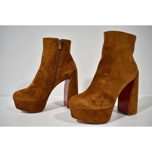 Christian Louboutin Movida Booty 130 Brown Foxy Platform Block Heel Boot 38 - Picture 9 of 12